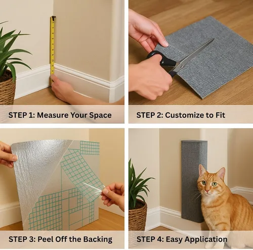 Vista 4 de Tapete rascador para gatos (paquete de 3), rascador de pared de gato de 23.6 x 11.8 pulgadas, versátil autoadhesivo, reemplazo fácil de usar