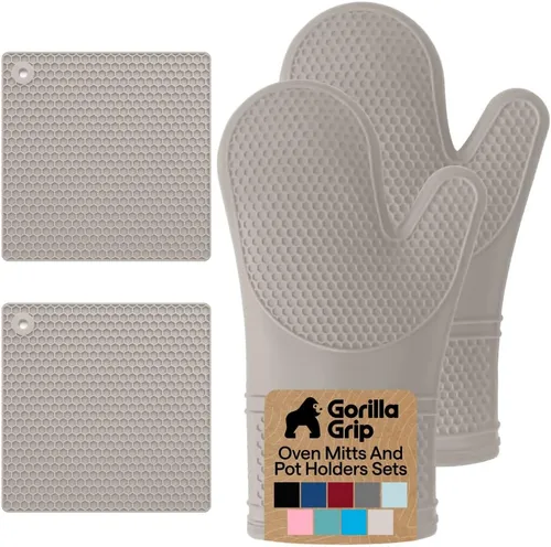 Vista 38 de GORILLA GRIP - Juego de guantes de horno de silicona suave sin BPA, guantes de cocina resistentes al calor e impermeables, forro de algodón grueso