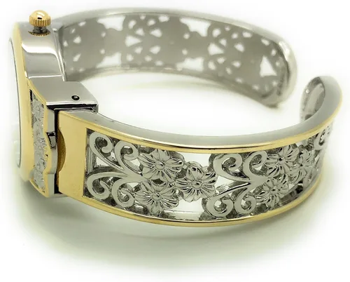 Vista 4 de Señoras elegante brazalete de metal brazalete reloj de moda esfera de perlas