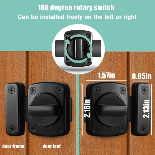 Vista 5 de Cerraduras de seguridad para puertas desde el interior, cerraduras de baño, color negro Bedroom door lock latch, anti-pry, 180-degree rotation