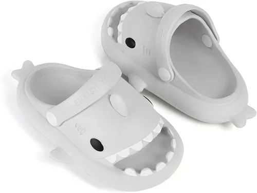 Vista 5 de Sandalias de tiburón para niños y niñas, pantuflas de ducha con forma de nube, bonitas sandalias de punta abierta con dibujos animados, suela