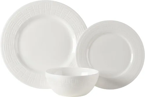 Vista 2 de Mikasa Ashlyn Juego de Vajilla de Porcelana Ósea Vegana Resistente a Astillas de 12 Piezas, Servicio para 4