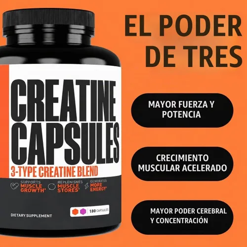 Vista 2 de Cápsulas de creatina, 5g Premium 3X ThreeAtine Pre Workout, Ganador de masa muscular a granel, Creatina monohidrato de alta absorción fácil
