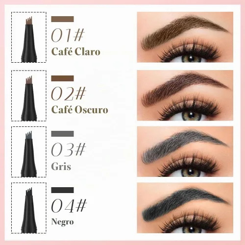 Vista 5 de 2 lápices de cejas impermeables, 4 puntas, maquillaje natural, trazo fino, mágico, 3D, microblading para mujeres (marrón oscuro)