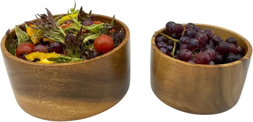 Vista 8 de Juego de 2 cuencos redondos de madera maciza de acacia para alimentos, almacenamiento de condimentos, ensalada, aperitivos, nueces, pan, palomitas