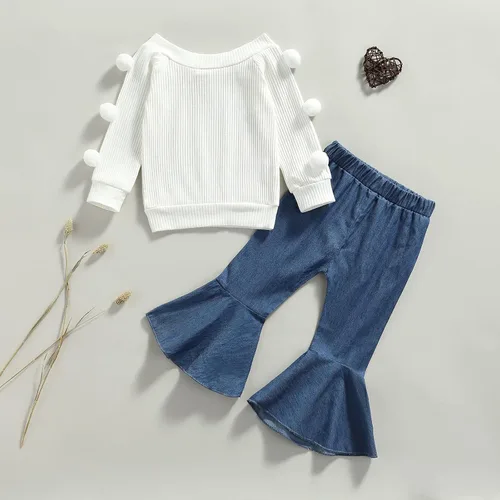 Vista 2 de Nie Cuimeiwan Otoño Invierno Bebé Niña Bell Bottoms Traje Mamas Girl Ropa Sudadera Top Floral Flare Pantalones Conjunto