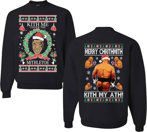 Vista 33 de wild custom apparel Merry Chrithmith Kith My Ath suéter feo de Navidad divertido con cuello redondo sudadera Negro