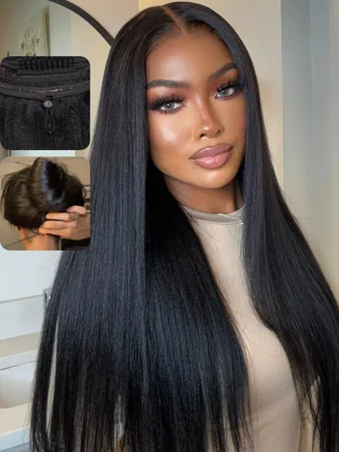 Vista 13 de UNICE Yaki - Pelucas de cabello humano lacio con encaje frontal 13x4, con cordón, Pre-Todo, sin pegamento, peluca de cabello humano frontal