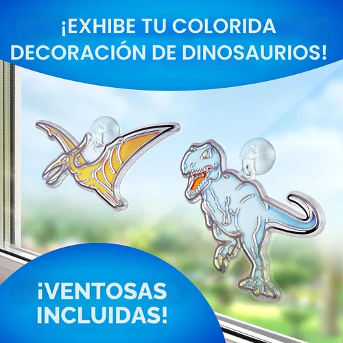 Vista 3 de National Geographic Kids Kit de vitrales para niños, juguetes de dinosaurio que brillan en la oscuridad, juego de arte y manualidades para niños