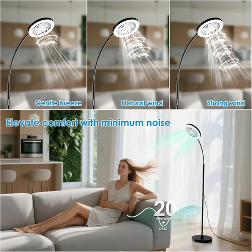 Vista 4 de Ventilador de piso con lámpara de luces RGB 18w 1200Lm lámpara LED con ventilador de pie y control remoto (negro)