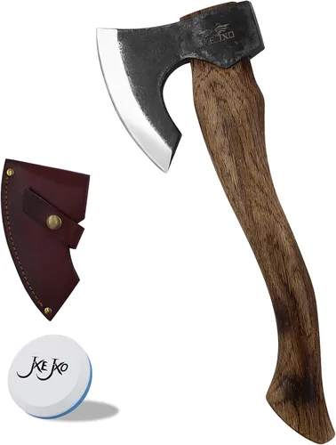 Vista 8 de La Frostbreaker - Hacha de camping - Hacha de acero forjado con funda de cuero - Hacha de supervivencia para dividir y cortar madera - Hacha de 38 ES