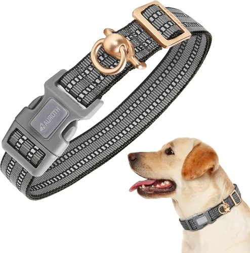 Vista 25 de Collar de perro Auroth para perros medianos y grandes, collar de perro reflectante, collares de perro de nylon suave ajustables con resistente