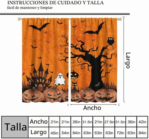 Vista 3 de Cortinas de bosque de Halloween, diseño de castillo de terror y murciélago, decoración de ventana para dormitorio, sala de estar, 42 x 44 pulgadas