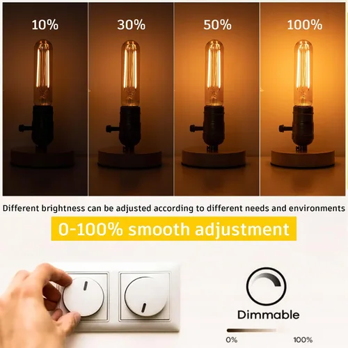 Vista 4 de Bombillas tubulares regulables E26 de 40 W, bombillas LED T10 de 4 W, 2200 K, blanco suave tipo T Bulbo sin parpadeo, para lámpara de araña