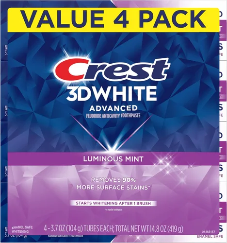 Vista 12 de Pasta de dientes blanqueadora Crest 3D White Advanced Luminous Mint, Pasta de dientes Crest, 3.7 oz Paquete de 4 – Ayuda a eliminar manchas