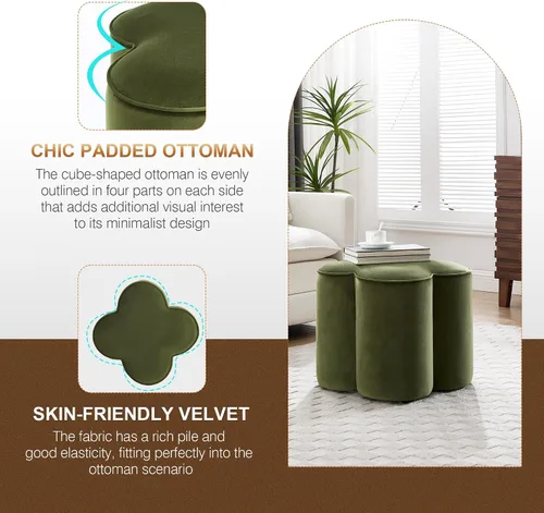 Vista 4 de Zesthouse – Otomana con forma de flor, reposapiés de terciopelo para sofá, taburete moderno para sala de estar, bonito taburete cuadrado