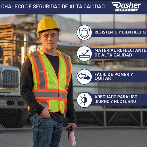 Vista 6 de Chaleco de seguridad de alta visibilidad, chaleco de seguridad ANSI Clase 2 con 5 bolsillos, amarillo con cierre de ajustable, malla transpirable