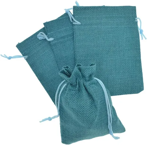 Vista 2 de 50 bolsas de arpillera con cordón, pequeñas bolsas de regalo de lino, bolsas de joyería de yute para recuerdos de boda, fiestas, manualidades