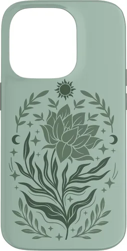 Vista 17 de Sage & Green Flowers Sun Crescent Moon Boho Floral Celestial Case for iPhone 16