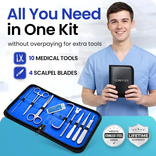 Vista 2 de Core Flex Kit avanzado de disección de anatomía de laboratorio de biología con cuchillas de mango de cuchillo de bisturí de acero inoxidable