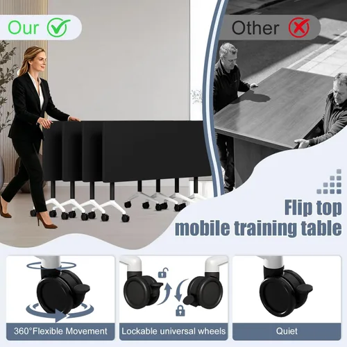 Vista 5 de 8 Pack Folding Conference Tables,62.9" Mobile Training Tables Black