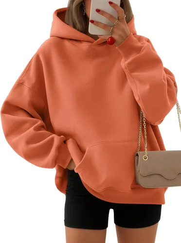 Vista 7 de EFAN Sudaderas con capucha para mujer, suéteres de forro polar cómodos Lunares albaricoques