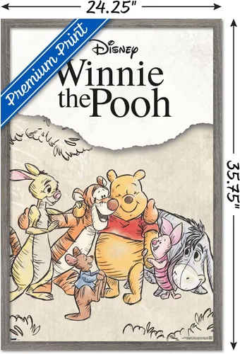 Vista 3 de Trends International Disney Winnie The Pooh - Póster de pared con dibujo grupal, 34 pulgadas de largo x 22.4 pulgadas, versión enmarcada en madera