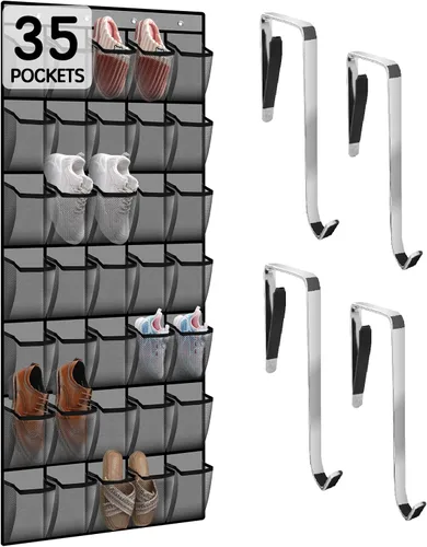 Vista 14 de Kotkn Organizador de 10 niveles sobre la puerta - Estante de almacenamiento colgante resistente con tela Oxford, sostiene más de 20 pares