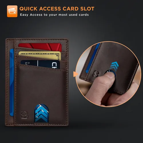 Vista 5 de SERMAN BRANDS RFID Blocking Slim Minimalist Mens Front Pocket Wallet. Thin Card Holder. Full Grain Leather Wallets for Men