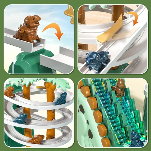 Vista 4 de JUKUDAHU Pista de Escalada y Deslizamiento de Dinosaurios para Niños de 3, 4, 5, 6, 7, 8 años - Juego de Pista de Carreras, Juguete de Coche
