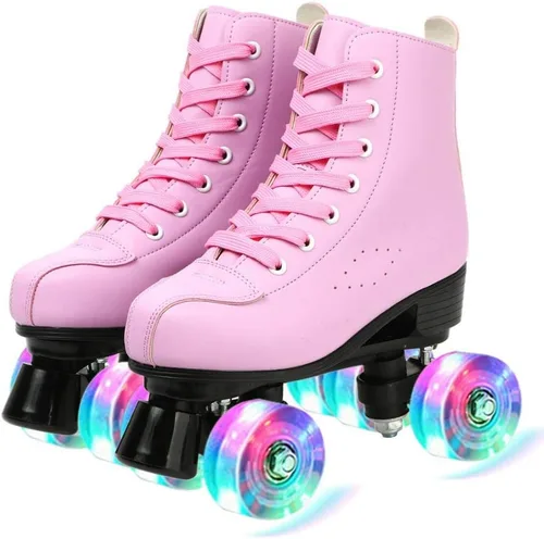 Vista 2 de XUDREZ Roller Skates for Women Men Cozy PU Leather High-top Roller Skates for Beginner Double-Row PU Wheels, Professional Indoor Outdoor Roller