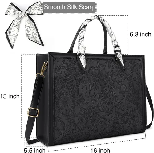 Vista 5 de Bolso para laptop de 15.6 pulgadas para mujer; bolsa tote de cuero impermeable para negocios, maletín ligero de oficina, gran capacidad, bolso