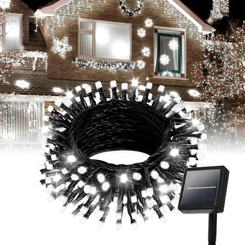 Vista 15 de Guirnalda de luces solares impermeables para exteriores, 200 luces LED extralargas de 82 pies, luces solares de Navidad, luces solares impermeables