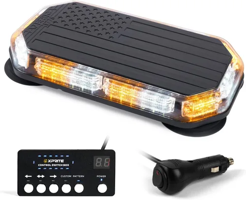 Vista 9 de Xprite Barra de Luz Estroboscópica de Emergencia Ámbar para Techo, Baliza con Bandera de EE.UU. Luces de Advertencia Intermitentes de Seguridad