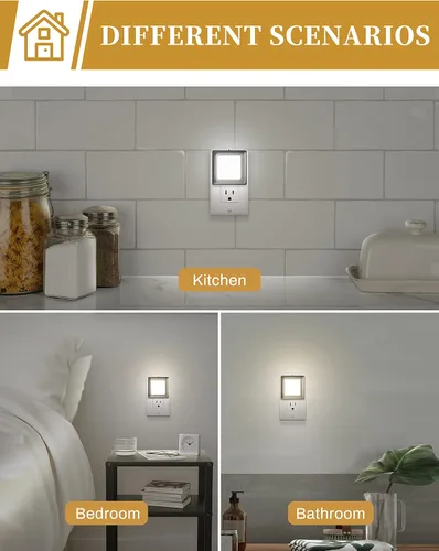 Vista 5 de DORESshop Luces nocturnas LED brillantes que se enchufan a la pared con sensor de atardecer a amanecer, luces nocturnas regulables, brillo ajustable