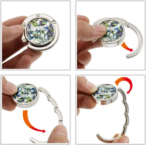 Vista 7 de Juego de 6 ganchos plegables para mujer, con patrón mixto, gancho para colgar en el bolso