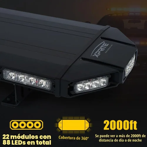 Vista 2 de Xprite Barra de luces estroboscópicas de emergencia de aluminio resistente de 48 pulgadas, 23 modos de alta intensidad con asesor de tráfico, luz