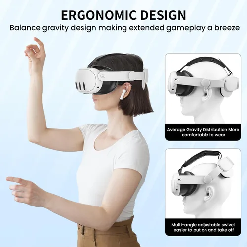 Vista 4 de Head Strap for Meta Oculus Quest 3 - Comfortable Memory Foam Padding, VR Accessories for Meta Quest 3 VR Set, 2023 Release VR Head Strap for