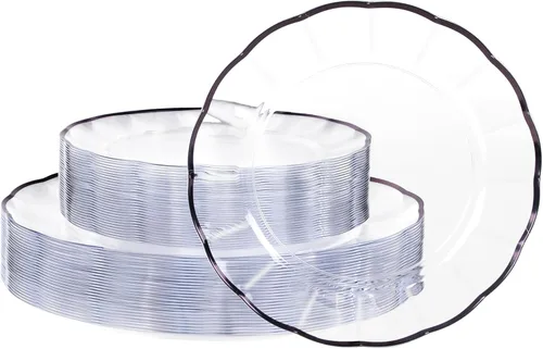 Vista 11 de supernal 60 piezas Platos de Cumpleaños Negros y Dorados Platos de Plástico para Fiestas y Platos Desechables Elegantes Platos Festoneados