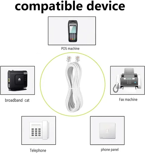 Vista 5 de Vthahaby Cable de extensión de teléfono (10 pies), cable de línea de cable de teléfono, con enchufe RJ11 estándar y 1 acoplador en línea