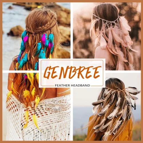 Vista 7 de Diadema bohemia de plumas para festival, accesorios para el cabello largo gitano bohemio con cuentas hippie para mujer (patrón 3)