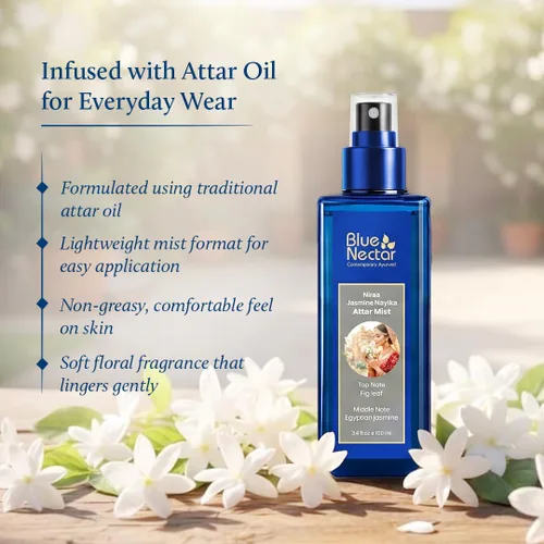 Vista 6 de Blue Nectar Niraa Jasmine Nayika Body Attar Bruma de perfume para mujer Attar de jazmín de larga duración con hoja de higuera Spray de niebla