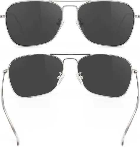 Vista 2 de Lentes de sol cuadrados de aviador para mujeres y hombres, polarizados, militares, cuadrados, clásicos, vintage, de metal