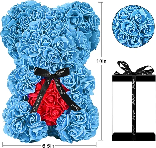 Vista 5 de Double Couple Regalo para mamá y mujer, bonito oso de rosas, adorable oso artificial, el mejor regalo para el día de San Valentín, día de la madre