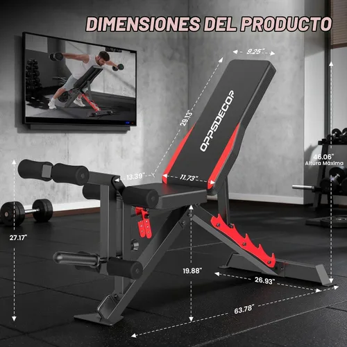 Vista 8 de OPPSDECOR 1200LBS Weight Bench with Wide-Range Leg Extension & Curl (Full ROM), Adjustable Workout Bench Press with Wheels & Handle, Incline/Flat