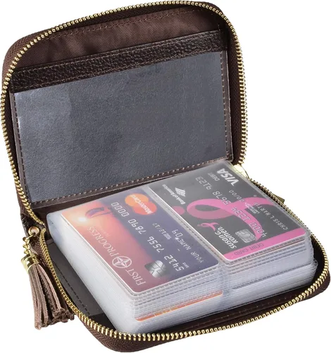 Vista 23 de Easyoulife Billetera Tarjetero de Tarjetas de Crédito para Mujer con Cremallera de Cuero Estuche para Tarjetas con Bloqueo RFID, Negro, medio