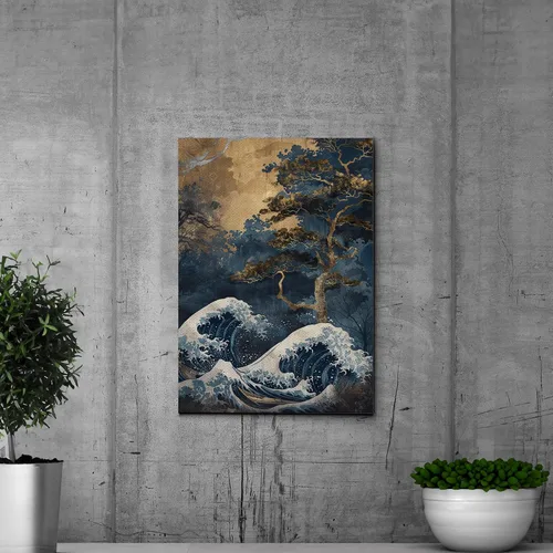 Vista 3 de Canvas Print Canvas Framed Canvas Wall Art Wood Panel Retro Wave Art A Storm Wall Art Print Sea Wave In The Night And Trees Stormy Waves Art Wall