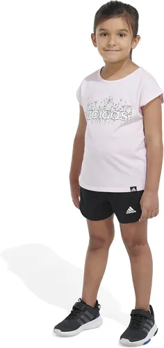 Vista 4 de adidas Conjunto de camiseta gráfica y pantalón corto de malla de 2 piezas para niñas