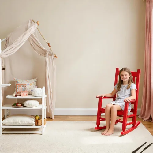 Vista 2 de Juego de 2 mecedoras para niños pequeños, de madera, cómodas, muebles para guardería, dormitorio, sala de estar, sala de lectura al aire libre, de 6