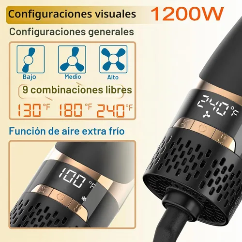 Vista 4 de Nicebay Cepillo secador de pelo en uno, cepillo secador de pelo para mujeres, cepillo de soplado de un paso con pantalla de visualización, barril